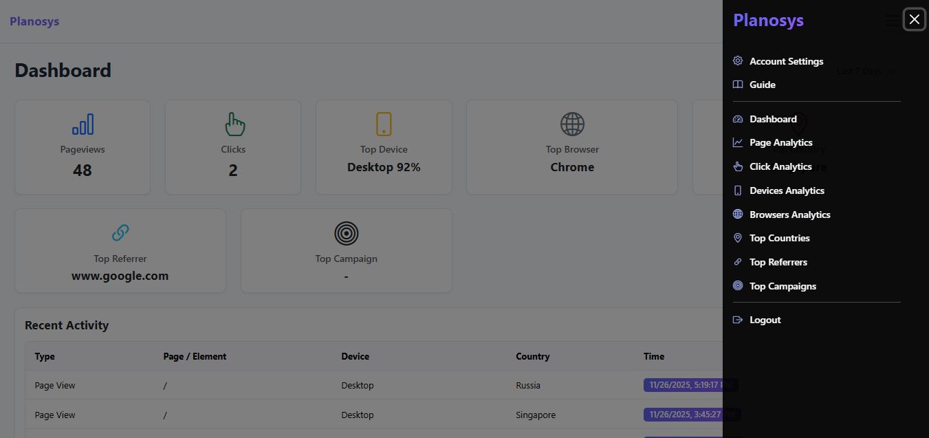 Planosys DashBoard Preview